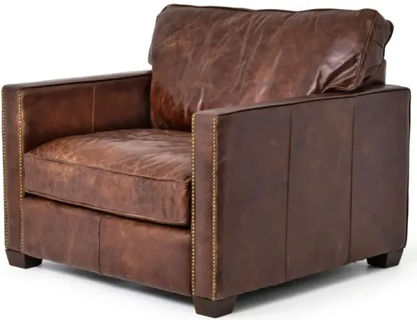 Darla Rustic Lodge Cigar Brown Leather Brass Nailhead Trim Club Arm Chair