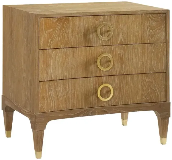 Haiden Modern Classic Brown Teak Brass 3 Drawer Nightstand