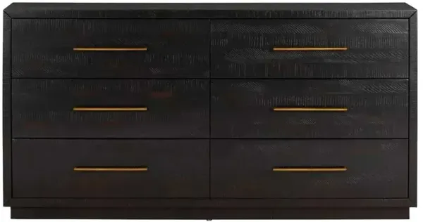 Dorwin Industrial Loft Espresso Brown Acacia Wood 6 Drawer Dresser