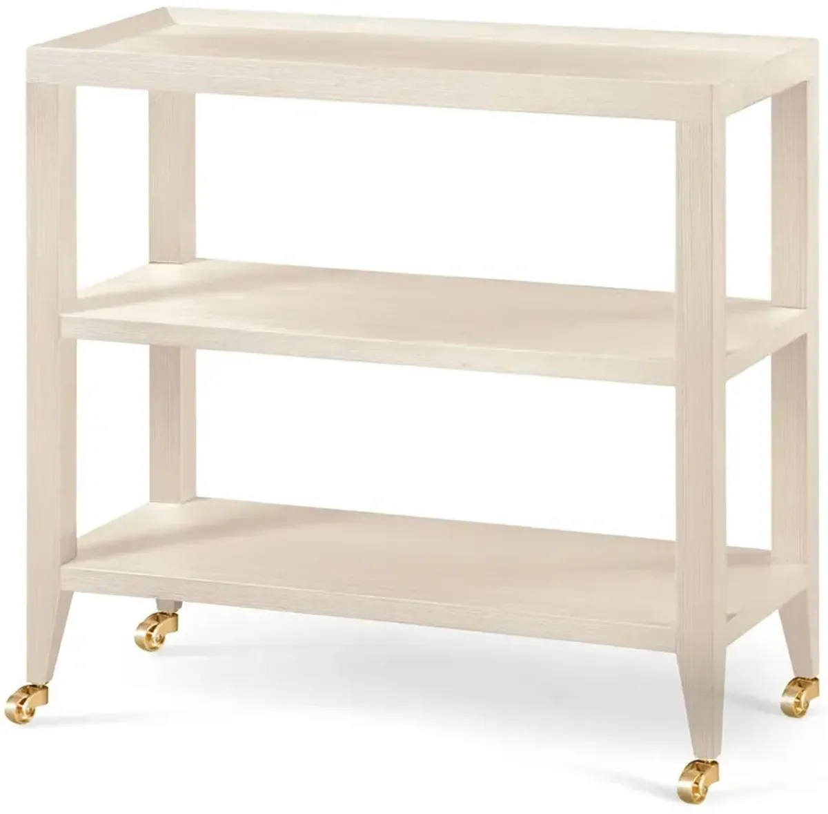 Isadora French Grasscloth Brass Casters 3 Tier Rolling Console