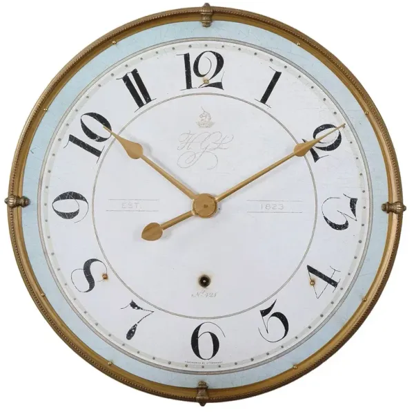 Tisdale Updated Traditional Blue Antique Gold Frame Wall Clock