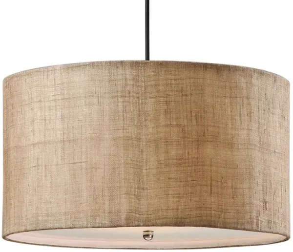 Emelia Rustic Lodge Burlap Drum 3 Light Pendant