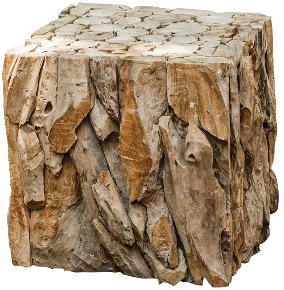 Sagamore Rustic Lodge Reclaimed Teak Wood Cube End Table