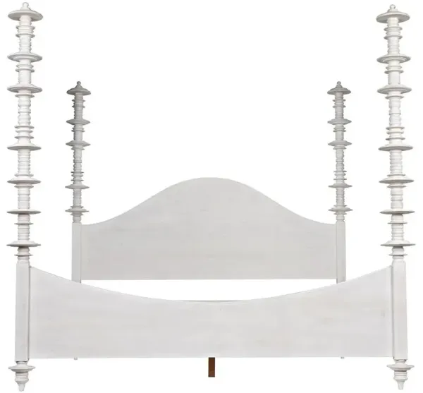 Floren Global Bazaar White Wash Mahogany Wood Four Poster Bed - King