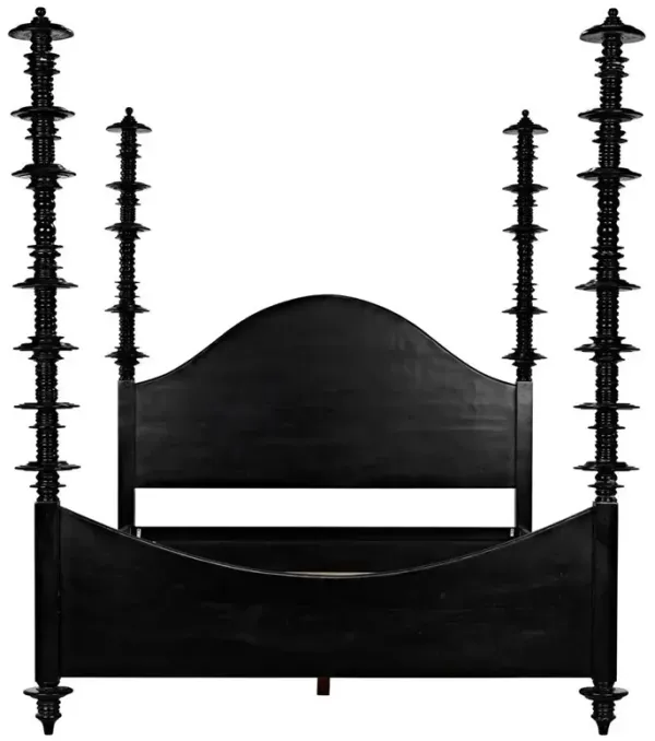 Floren Global Bazaar Rubbed Black Mahogany Wood Four Poster Bed - King