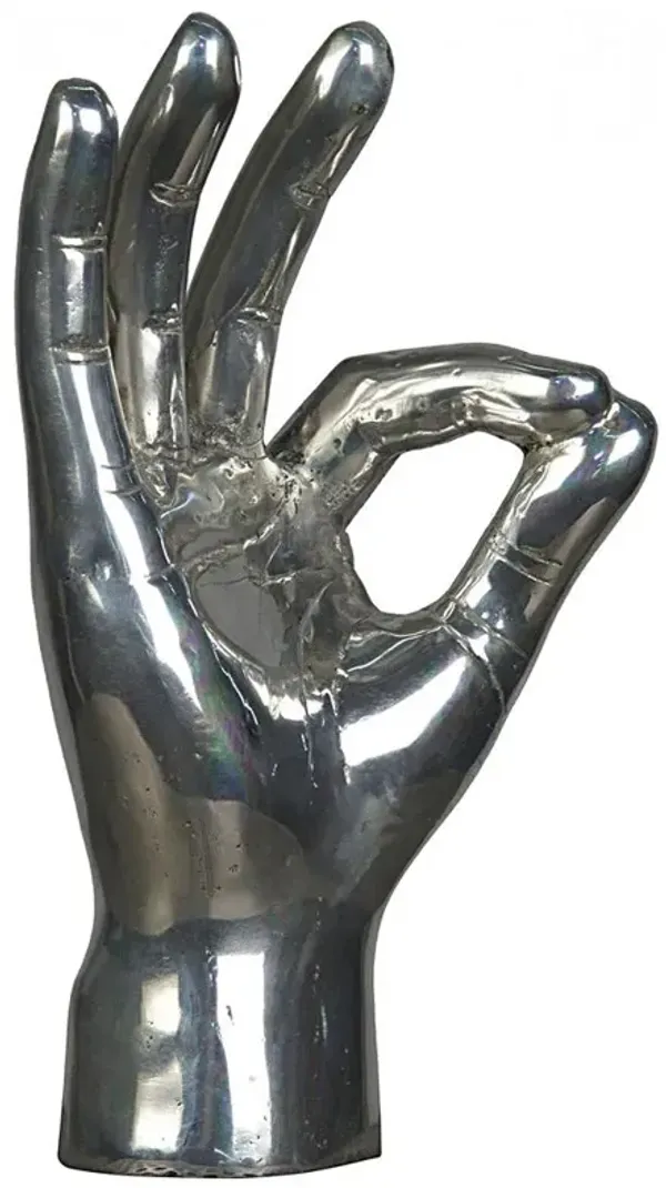 Farella Industrial Loft Distressed Silver OK Sign Hand Sculpture