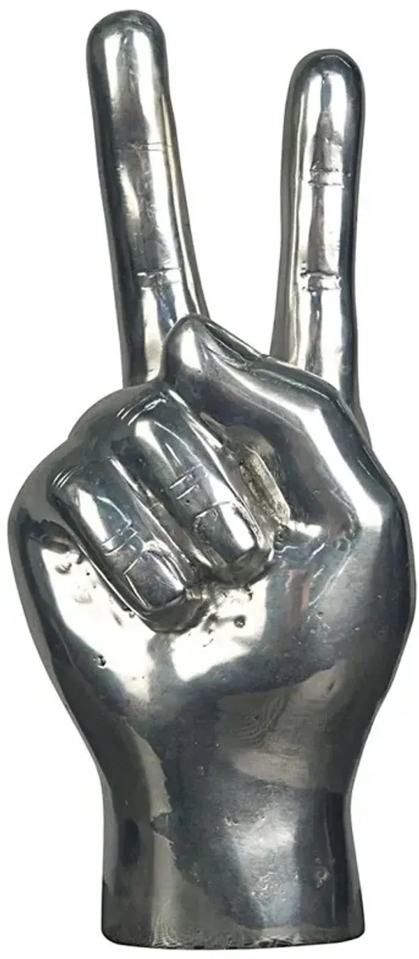Farella Industrial Loft Distressed Silver Peace Sign Hand Sculpture