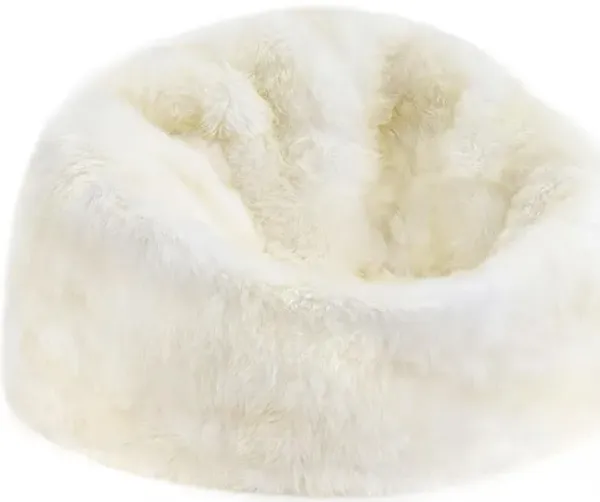 Shiloh Modern Ivory Long Wool Fur Leather Beanbag