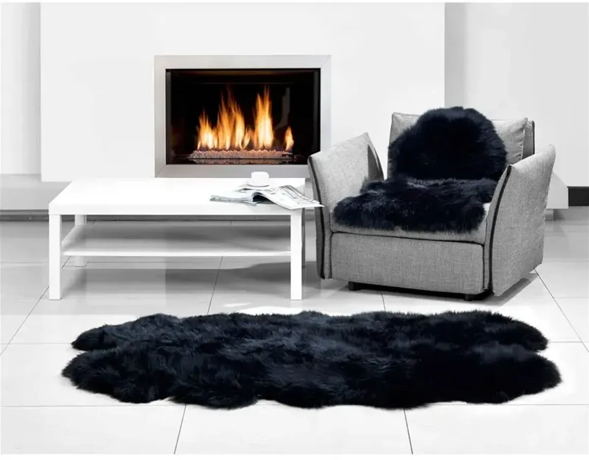 Veruca Modern Midnight Black Sheepskin 4 Pelt Fur Rug - 4'x6'