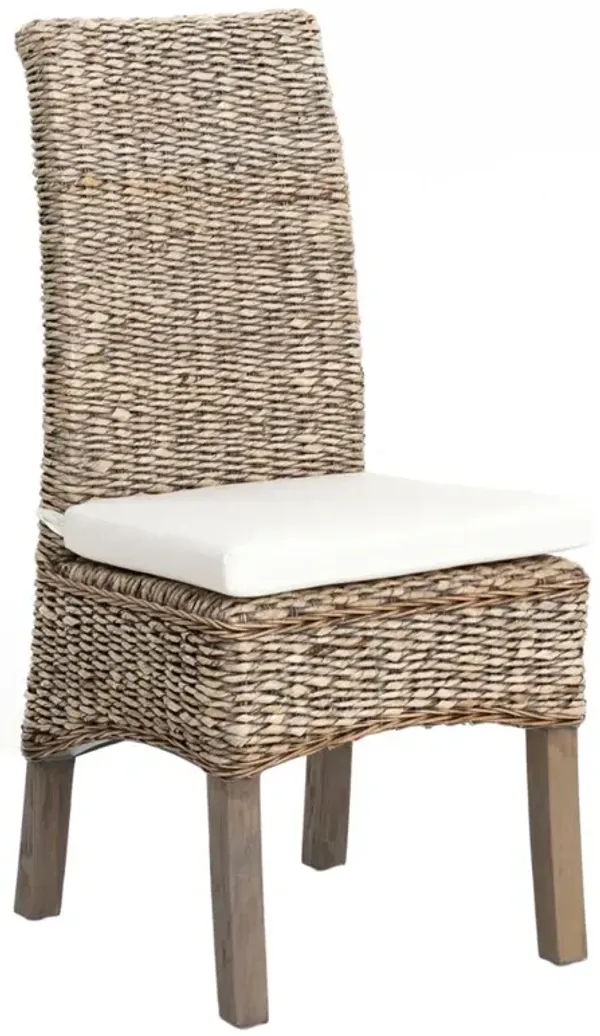 Sisson Coastal Beach Woven Banana Leaf Grey Wood Side Chair