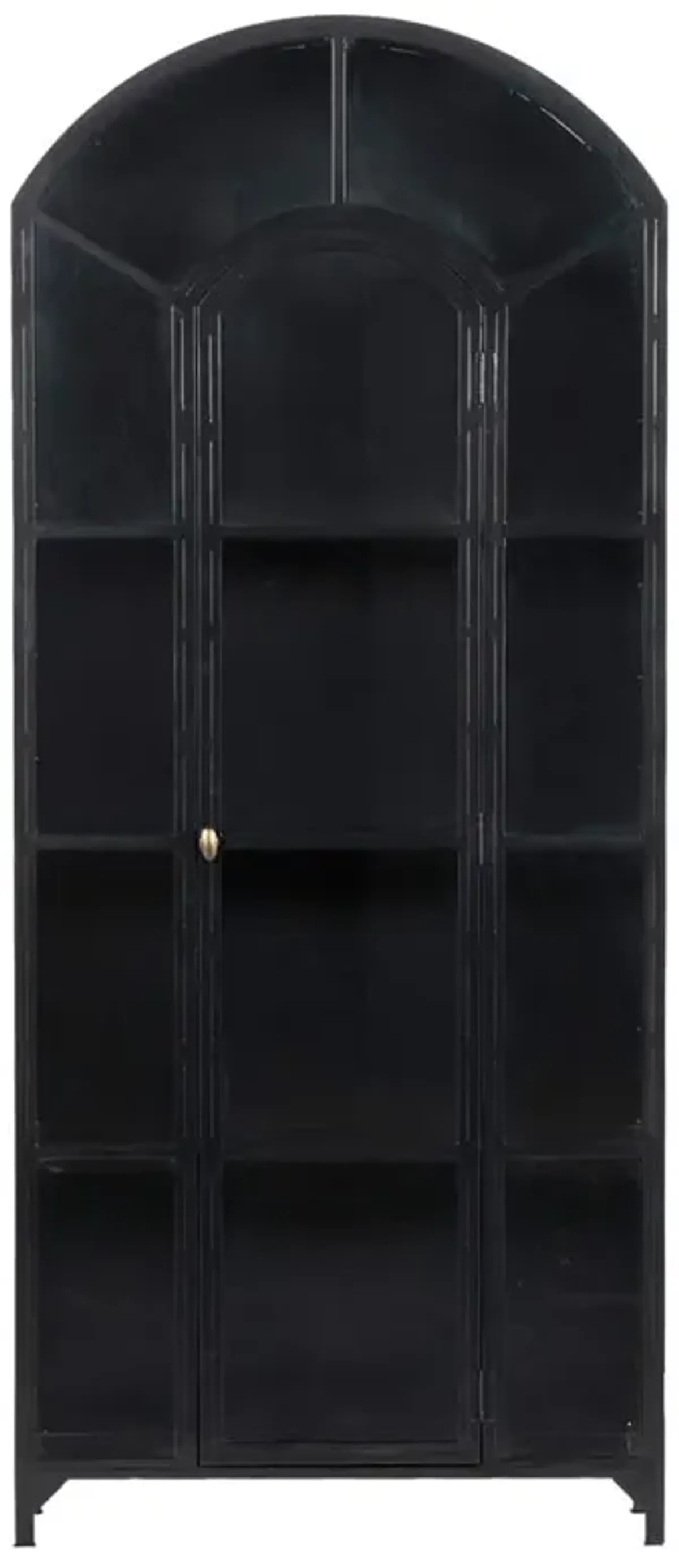 Stancil Industrial Loft Matte Black Iron Frame Clear Glass Door Arch Display Case