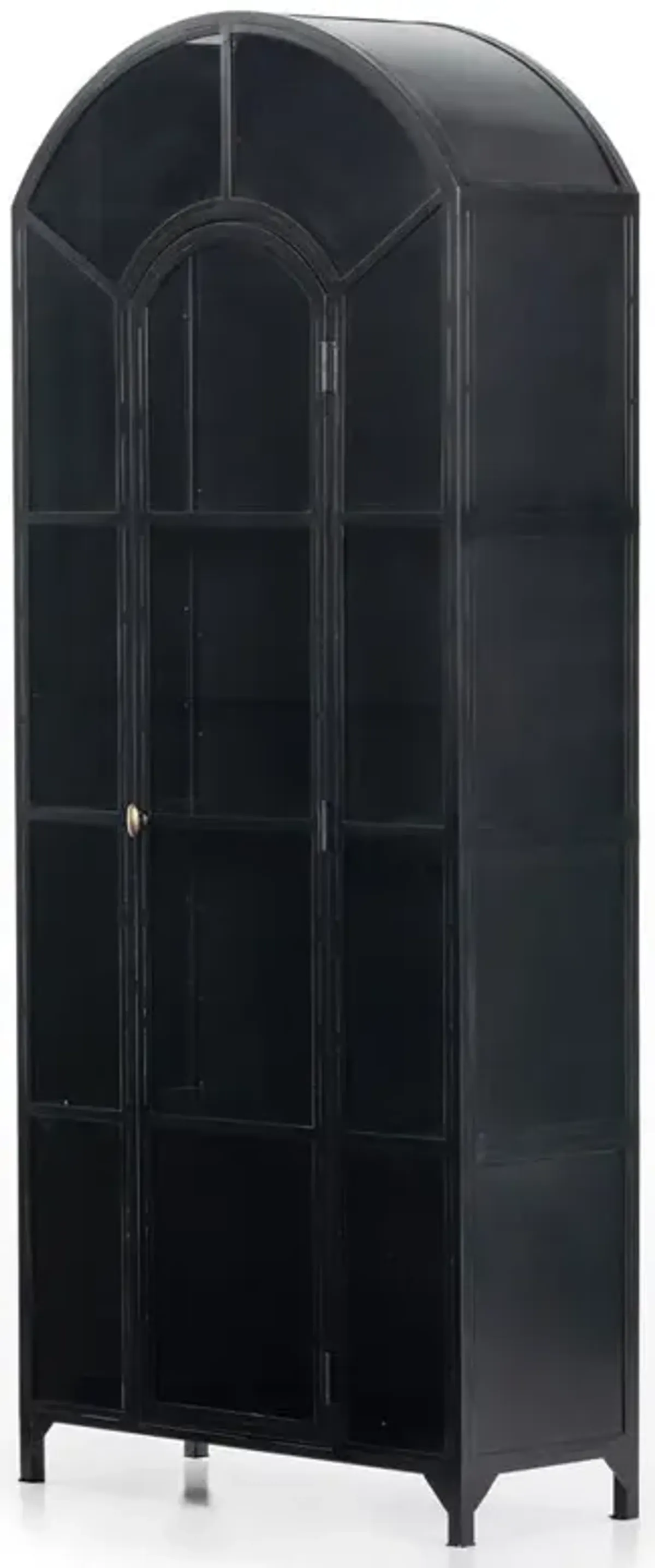 Stancil Industrial Loft Matte Black Iron Frame Clear Glass Door Arch Display Case