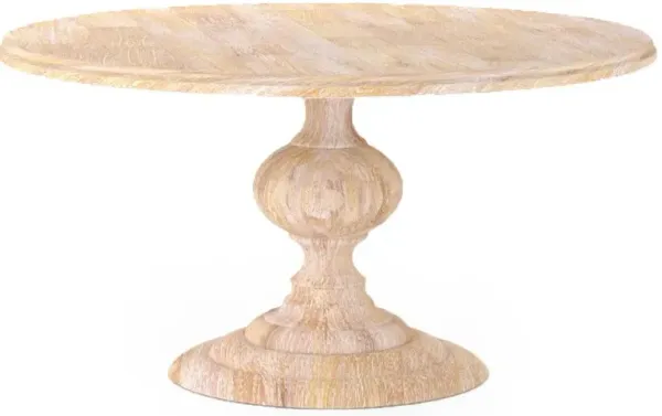 Frida French Country Whitewash Brown Mango Wood Round Dining Table - 60"W
