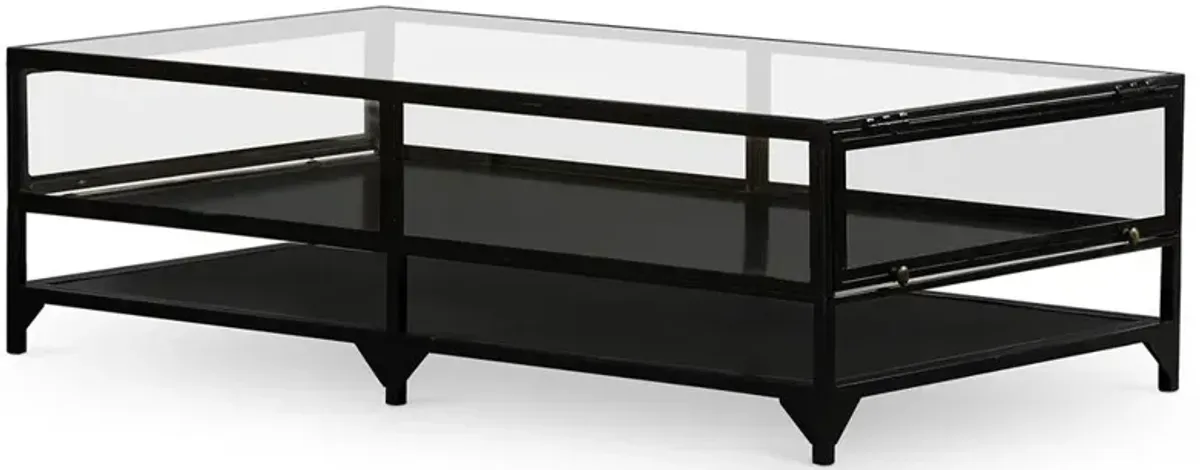 Katren Industrial Loft Tempered Glass Top Black Iron Frame Coffee Table