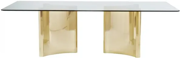 Ellen Hollywood Regency Gold Steel Pedestal Glass Top Dining Table - 100"W