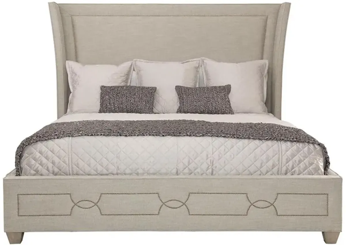 Gretta Hollywood Modern Heather Grey Nailhead Pattern Bed - King