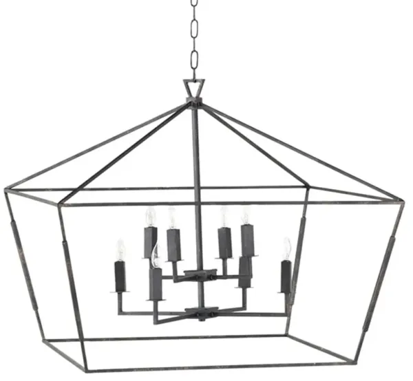 Arnold Mid Century Antique Bronze Iron Lantern Style Chandelier