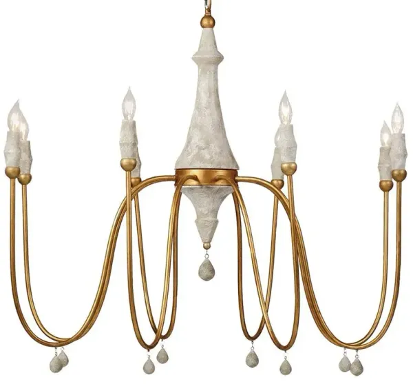 Clay French Distressed Vintage Gold Iron Column Chandelier - Large