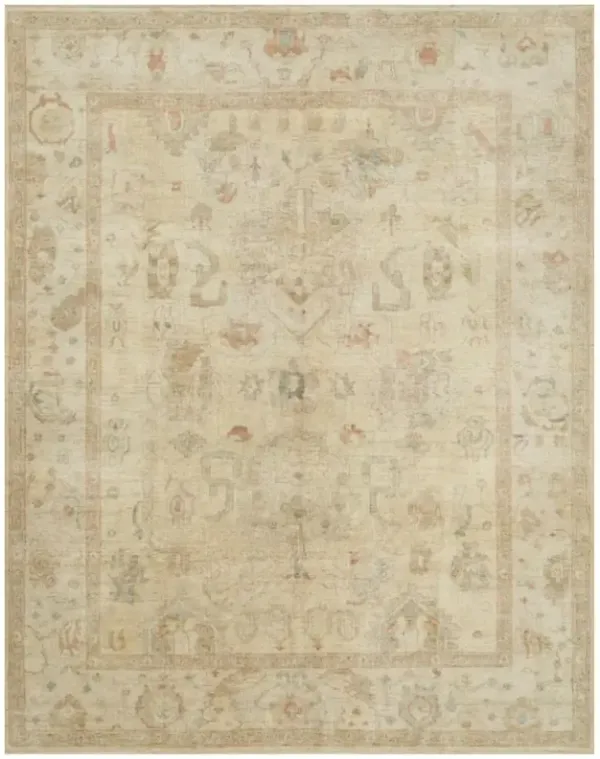 Forrest French Antique Tan Stone Wool Patterned Hand Knotted Rug - 4'x6'