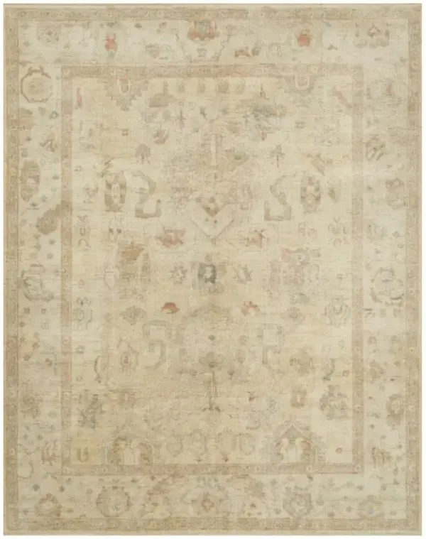 Forrest French Antique Tan Stone Wool Patterned Hand Knotted Rug - 8'6"x11'6"