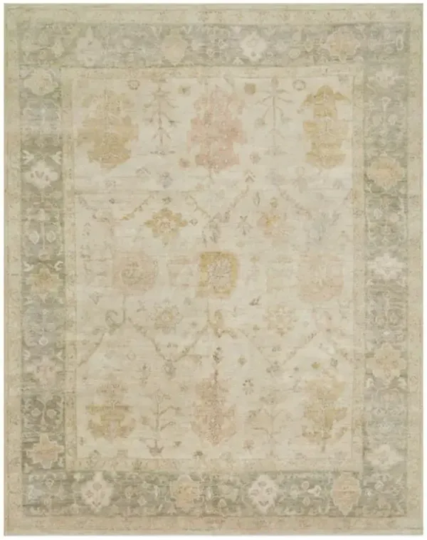 Forrest French Country Antique Ivory Moss Wool Patterned Hand Knotted Rug - Sample