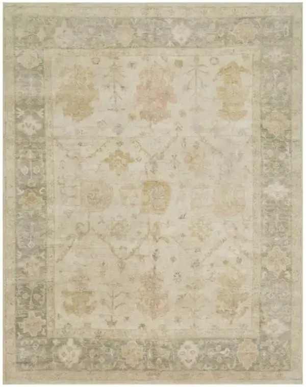 Forrest French Country Antique Ivory Moss Wool Patterned Hand Knotted Rug - 4'x6'