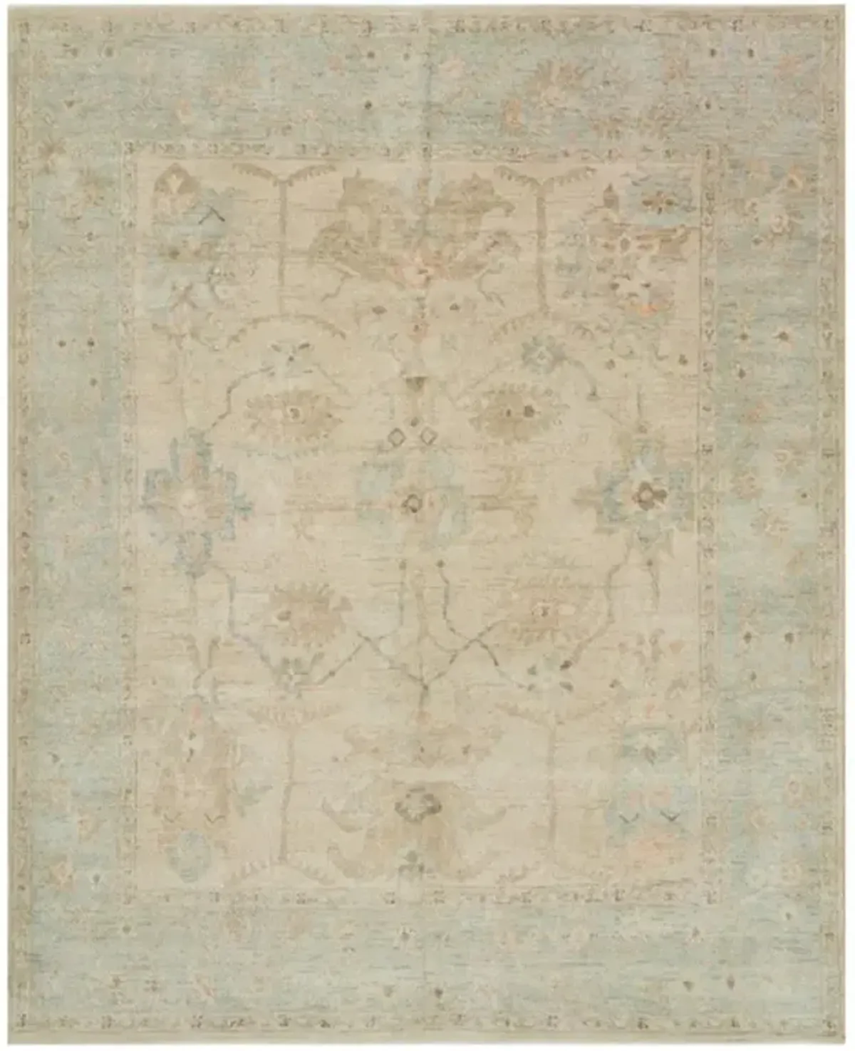 Forrest French Country Antique Blue Stone Wool Patterned Hand Knotted Rug - 8'6"x11'6"