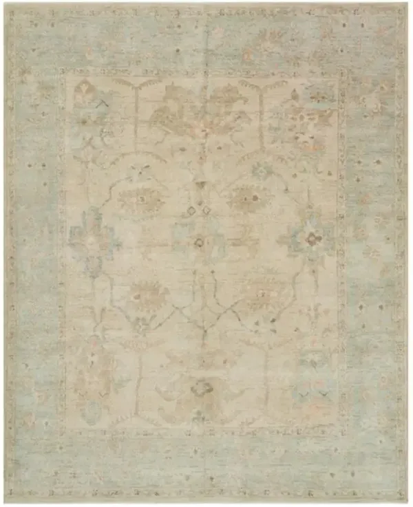 Forrest French Country Antique Blue Stone Wool Patterned Hand Knotted Rug - 13'x19'