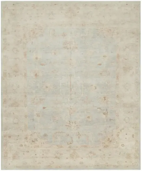 Forrest French Antique Mist Grey Blue Wool Patterned Hand Knotted Rug - 8'6"x11'6"