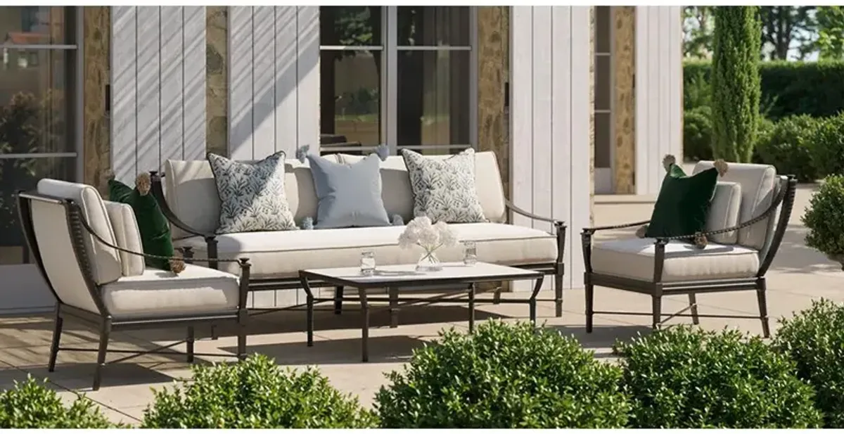 Century Andalusia White Limestone Brown Aluminum Outdoor Coffee Table