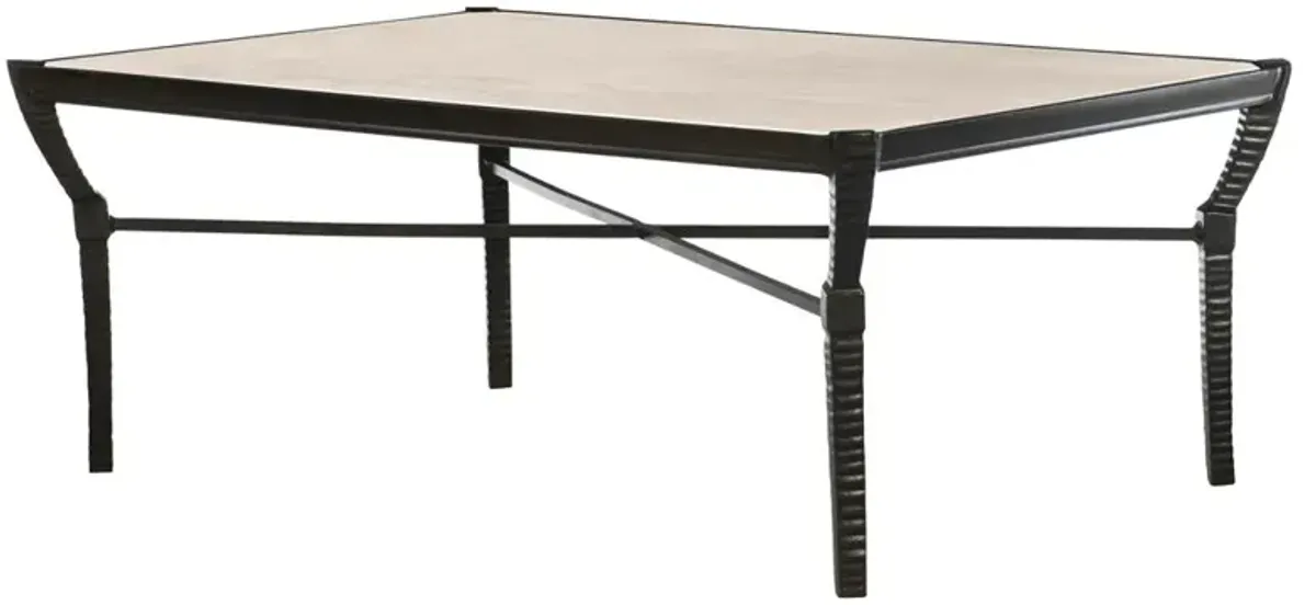 Century Andalusia White Limestone Brown Aluminum Outdoor Coffee Table