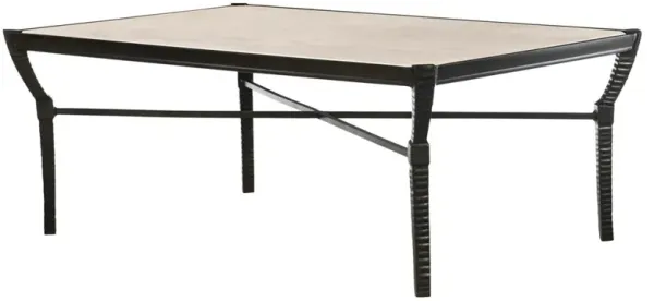 Century Andalusia White Limestone Brown Aluminum Outdoor Coffee Table