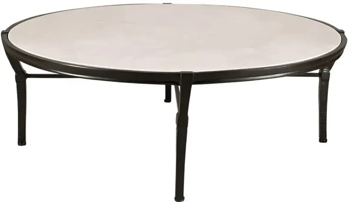 Century Andalusia White Limestone Brown Aluminum Round Outdoor Coffee Table