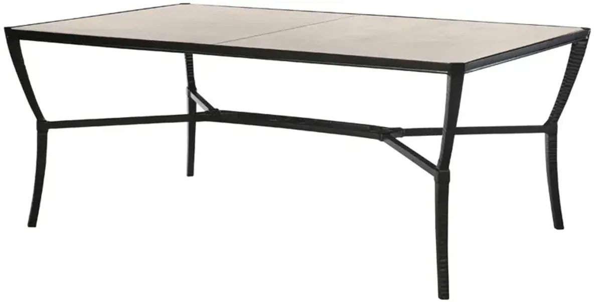 Century Andalusia White Limestone Brown Aluminum Outdoor Dining Table - 72"