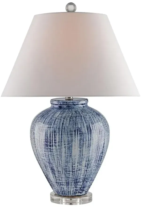 Leala Coastal Boho Hand Glazed Blue Ceramic Table Lamp
