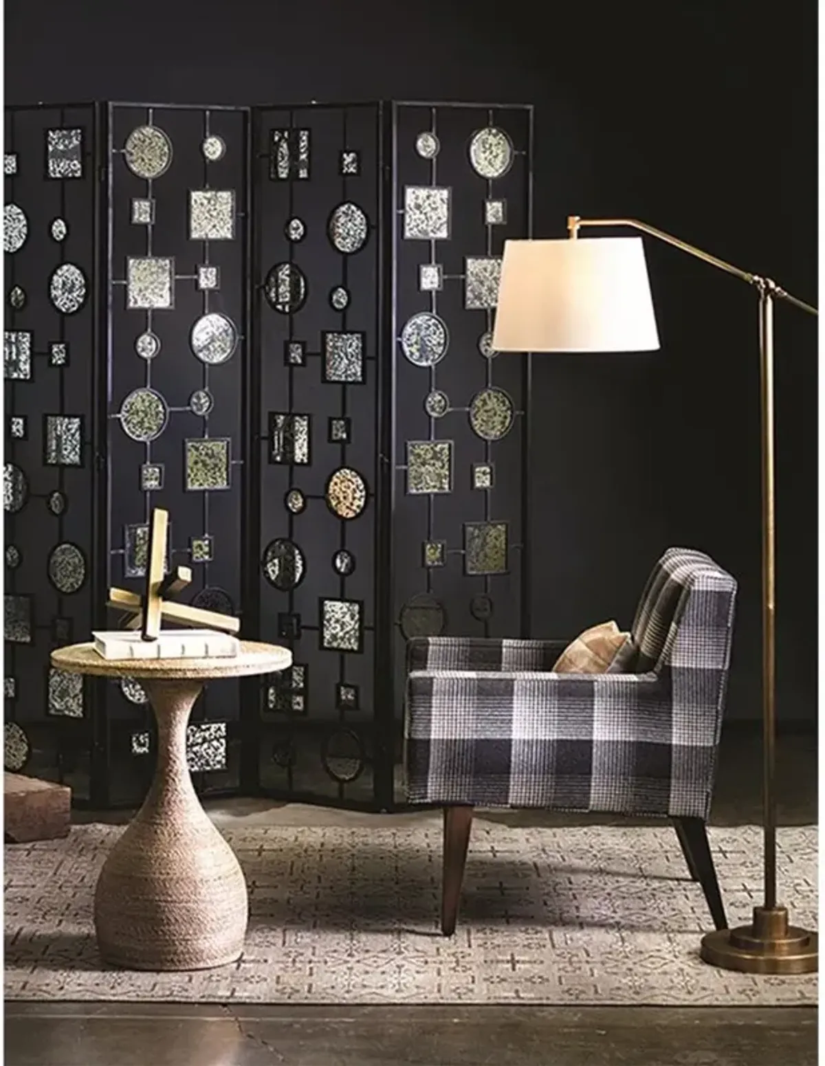 Karayan Modern Classic Antique Brass Swing Arm Floor Lamp