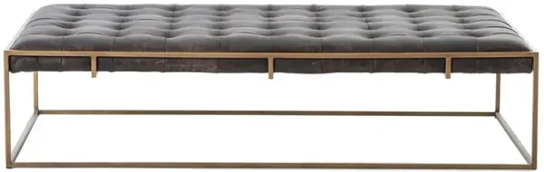 Ulysses Black Upholstered Leather Brass Iron Tufted Rectangular Coffee Table - Large
