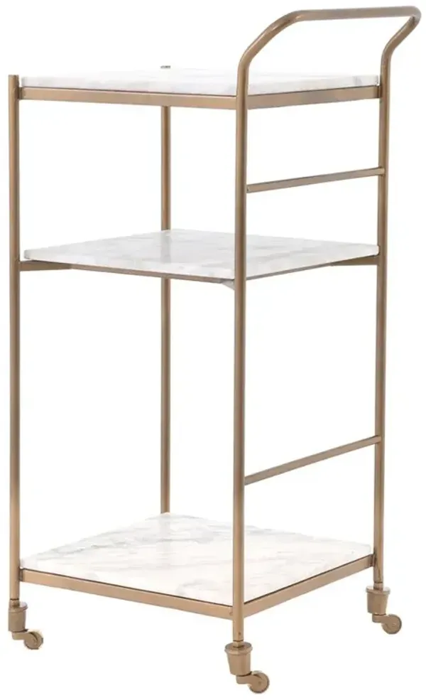 Kian Modern Classic Brass Frame 3-Tier Marble Bar Cart - Small