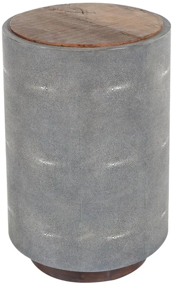 Dieter Rustic Modern Grey Faux Shagreen Wood Round Side Table