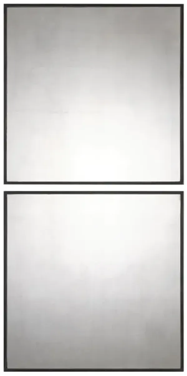 Tila Modern Industrial Black Block Square Wall Mirror - Set of 2