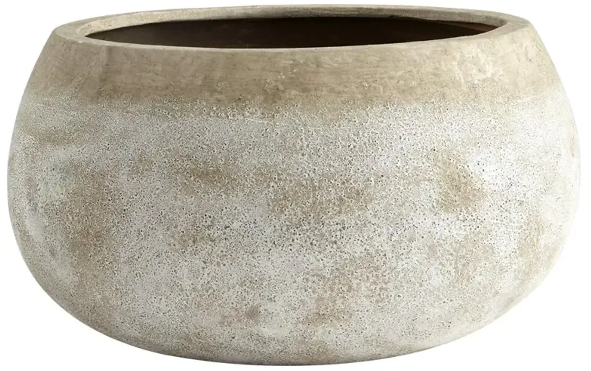 Courtney French Distressed Ash Stone Beige Round Terracotta Planter - Large