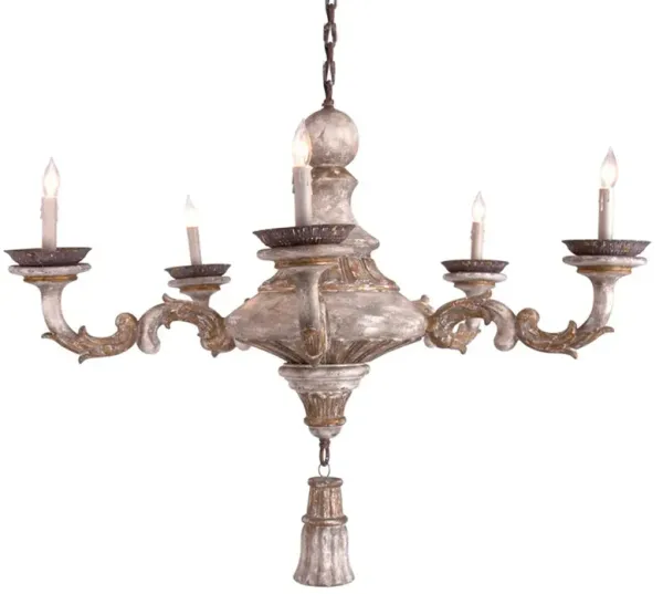 Rumi French Country Distressed Grey Wood Candle Style Chandelier