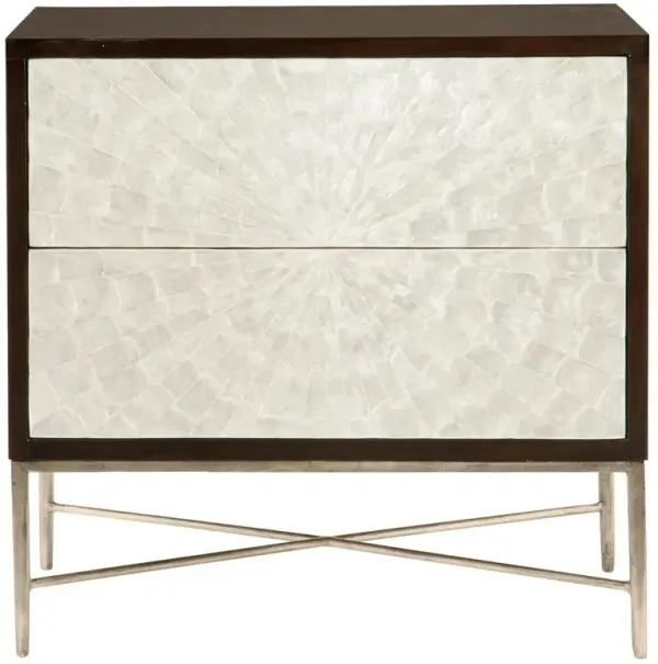 Calli Modern Regency White Capiz Shell Gold Steel 2 Drawer Nightstand
