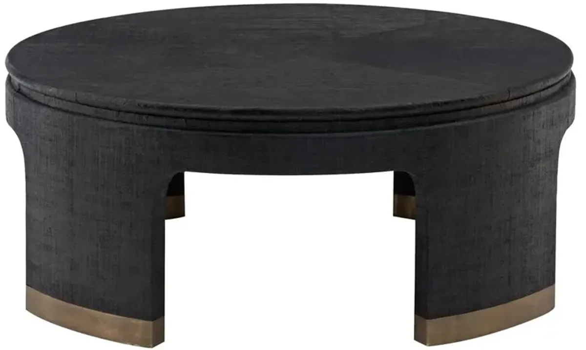Constanta Regency Black Raffia Round Gold Round Coffee Table
