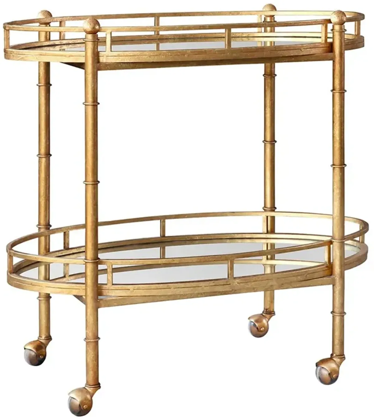 Normandy Modern Classic Gold Leaf Metal Clear Glass Bar Cart
