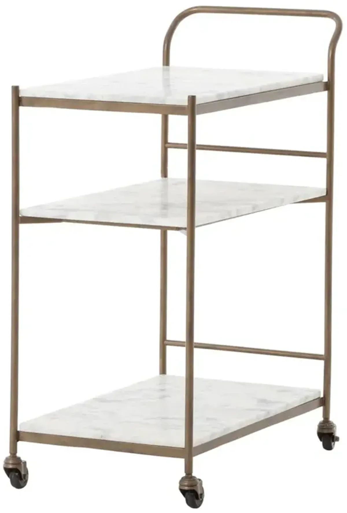 Kian Modern Classic Brass Frame 3-Tier Marble Bar Cart - Large