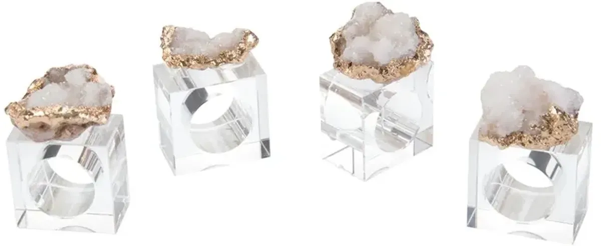 John-Richard Gold Plated White Geode Crystal Napkin Rings - Set of 4