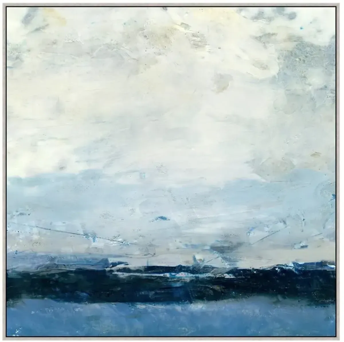 Isabella Coastal Beach Blue Abstract Painting 1 with Silver Frame