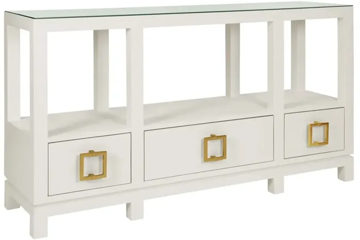 Worlds Away Campbell Modern Classic White Linen Wood Console Table