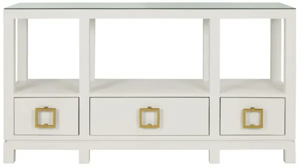 Worlds Away Campbell Modern Classic White Linen Wood Console Table
